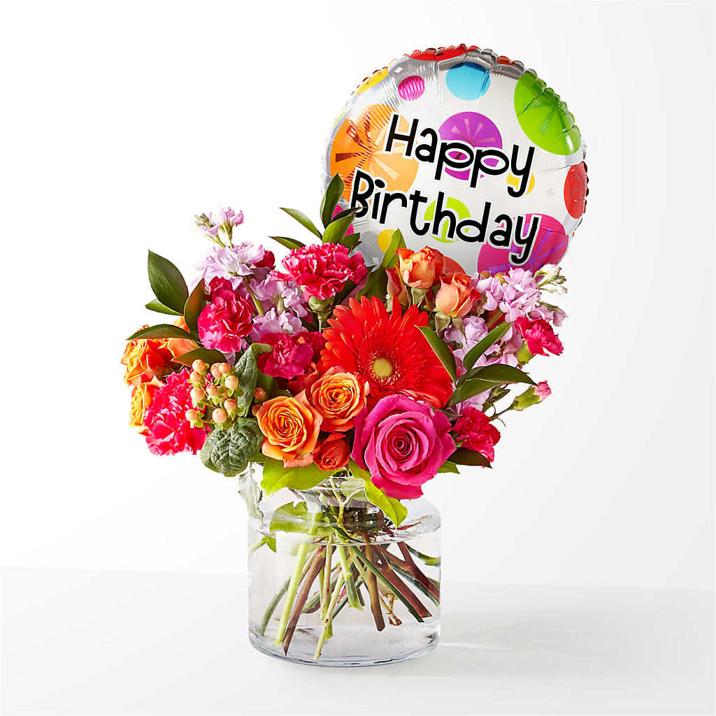 Fiesta Bouquet with Birthday Balloon – Bloom N Grow Floral Design, Atascadero CA