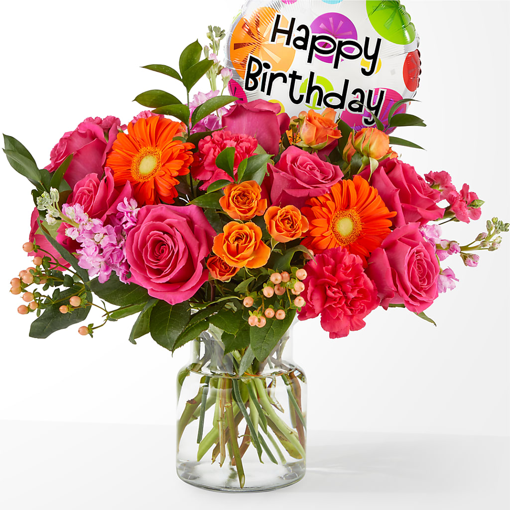 Fiesta Bouquet with Birthday Balloon – Bloom N Grow Floral Design, Atascadero CA