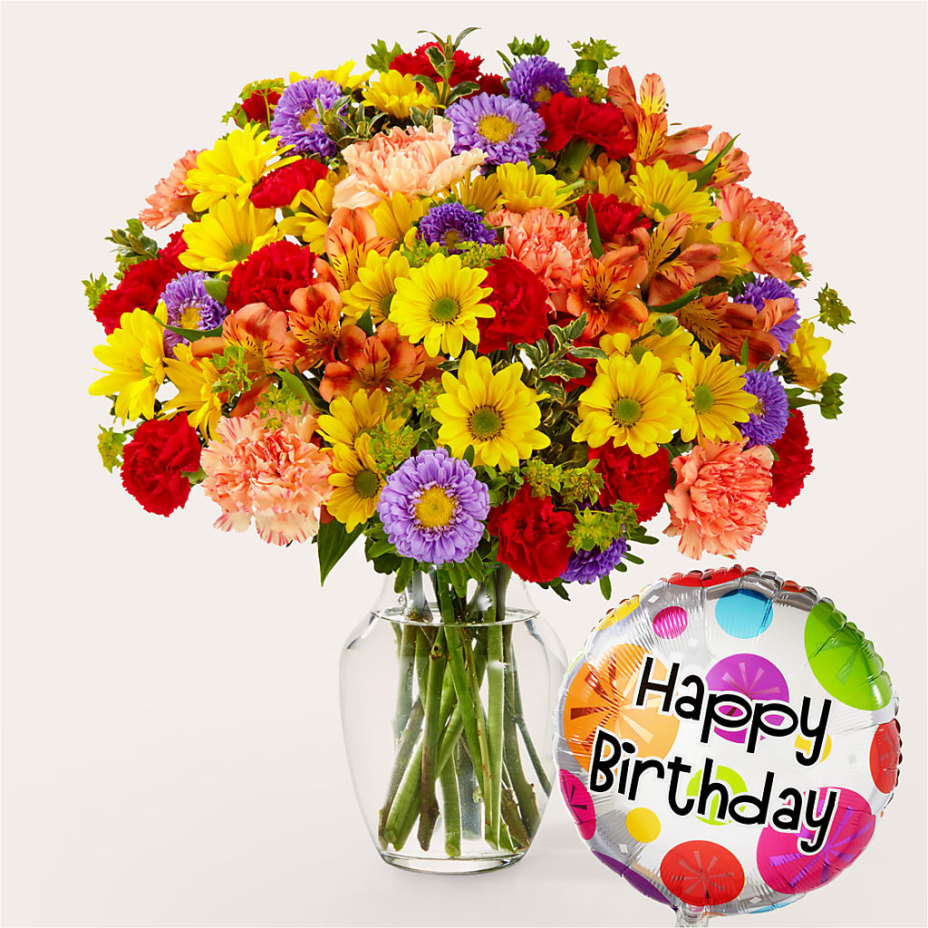 Kaleidoscope Bouquet with Birthday Balloon – Bloom N Grow Floral Design, Atascadero CA