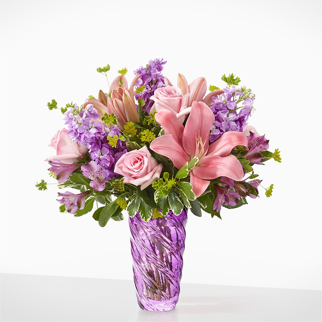 Precious Petals Bouquet with Luxe Swirl Vase – Bloom N Grow Floral Design, Atascadero CA